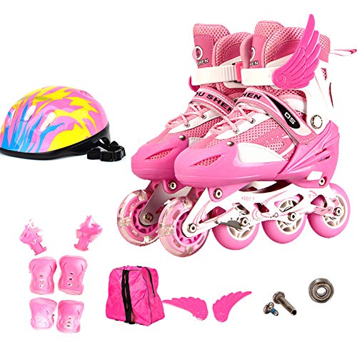 GUOCU Patines en línea con Luces Que se encienden en Las Ruedas para niños Talla Adjustable ,Rosado,L(39-42)