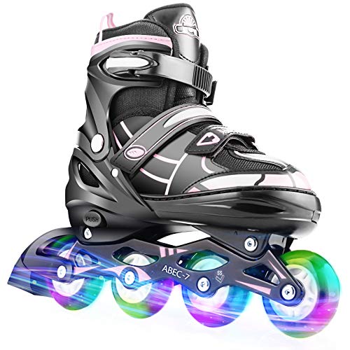 Hikole Patines en Línea para Niñas y Niños Patines 4 Ruedas Ajustable con Luz Tamaño 29-41 per Niños y Adulto(M,33-36)