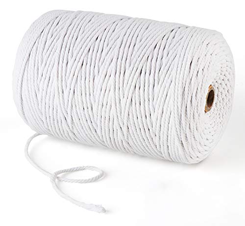 Hilo de macramé de 3 mm x 300 m de hilo de algodón natural, cuerda blanca para tejer, macramé para colgar en la pared, para manualidades, decoración, para colgar plantas, hilo de ganchillo