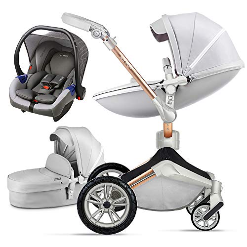 Hot Mom Silla de paseo Reversibilidad rotación multifuncional de 360 grados con buggy asiento y capazo 2020 Nueva actualización (Gris-3-ES)