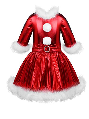 iiniim Disfraz Navidad Papá Noel Christmas Santa Claus Niña Navideño Christmas Jazz Costume Vestido de Danza Patinaje Artistico Rojo 11-12 años
