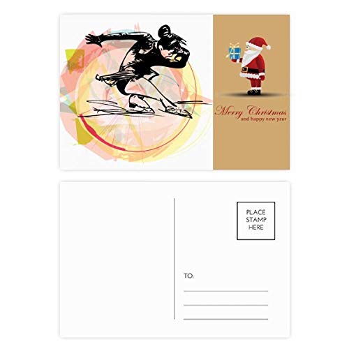 Juego de tarjetas postales de Santa Claus para patinaje artístico, diseño de acuarela, 20 unidades