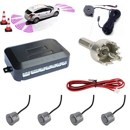 Kit de 4 sensores de aparcamiento para coche, furgonetas y caravanas, color gris; se pueden pintar, con alarma sonora y manual en italiano
