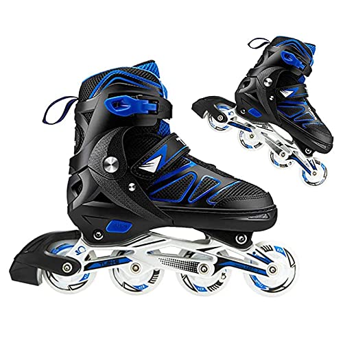 KKJKK Ajustable Patines en Línea por Niños y Adultos Exterior Interior Patines con 8 LED Brillante Ruedas ABEC-7 Carbón Unica Fila Patines,Azul,L 38_ 41