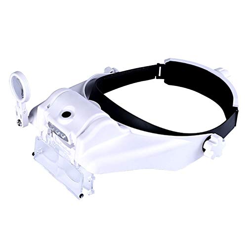 LED Diadema Lupa Gafas Cabeza con Luz de Aumento Profesional para Extensión de Pestañas,de Reparación Relojes,Costura,Manualidades,3 Cuentas LED,6 Lentes,1,5X a 3.5X
