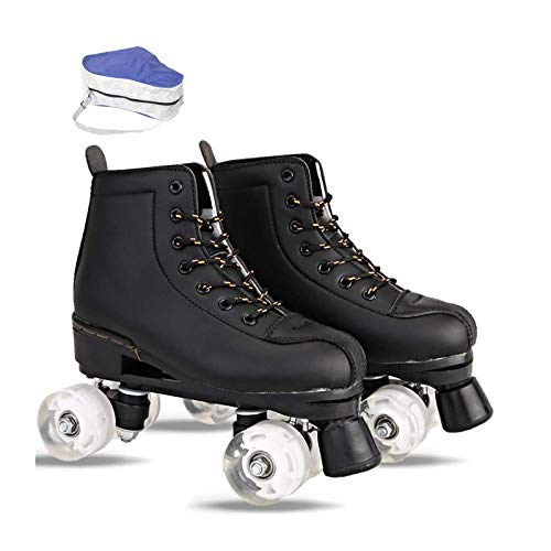 litulituhallo Patines para adultos, doble fila con bolsa, equipo de patinaje, suave, clásico, piel sintética, color negro, talla 37