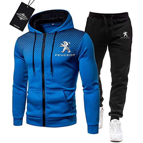 MAUXpIAO de Los Hombres Chandal Conjunto Trotar Traje Peu-geot Hooded Zipper Chaqueta + Pantalones Deporte R Deportes/blue/XL