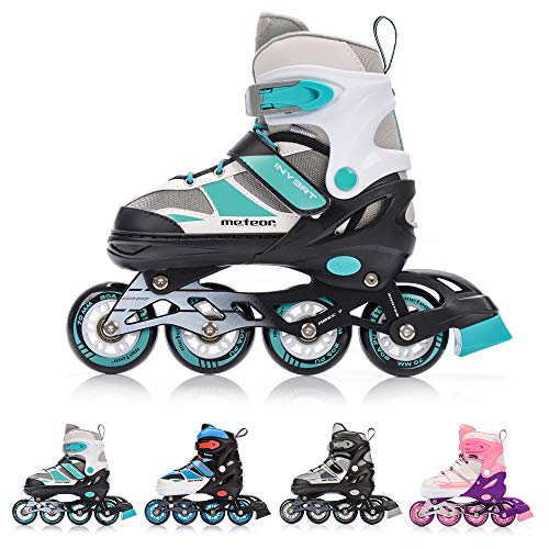 meteor Patines Línea Ajustables para Niños Jouvenes y Adolescentes Mujer y Hombre Patines de Linea con ABEC7 - Forro Interior - Tamaño Ajustable (S(30-33), Invert Mint) meteor Patines Línea Ajustables para Niños Jouvenes y Adolescentes Mujer y Hombre Patines de Linea con ABEC7 - Forro Interior - Tamaño Ajustable (S(30-33), Invert Mint)