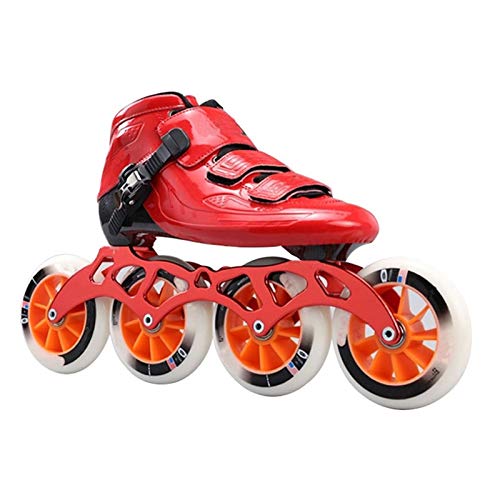 mfw@wewe Patinales de Velocidad en línea Rojos Profesionales para Adultos, 4 * 90-110mm Ruedas Fibra de Carbono para niños Fibra Profesional Patines de Carreras (Color : A, Size : 40 EU)