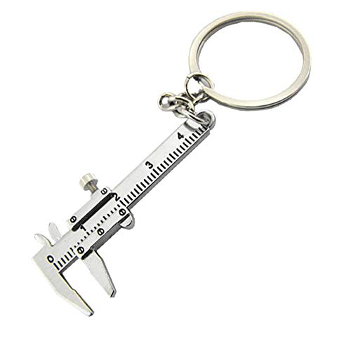 Mini Vernier Caliper Keychain - 3D Movable Portable Precision Miniature Keychain Pendant Zinc Alloy Key Chain Tool (Silver)