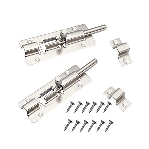 MUCHEN SHOP Pestillo de Acero Inoxidable,Cerrojo de Puerta 2 Pack Tapón de La Puerta Deslizante con Tornillos Pestillo Deslizante de Barril para Muebles Baño Aseo Cabaña Dormitorio 4 Pulgadas