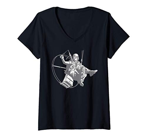 Mujer Paramotor Flying Parapente Paracaídas Salto Regalos Camiseta Cuello V