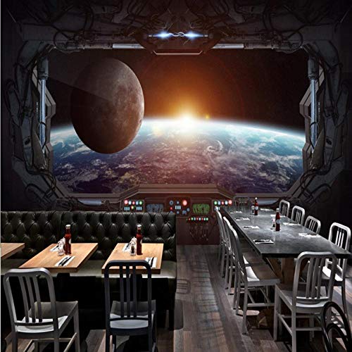 Mural 3D universo tridimensional cápsula espacial nave espacial Luna sala de juegos Mural Mural restaurante Mural Bar KTV papel tapiz-300x210cm