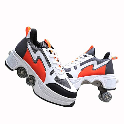 N / A Patines En Línea, Zapatos Multiusos 2 En 1, Patines Ajustables De Cuatro Patines,37,Vibrant Orange