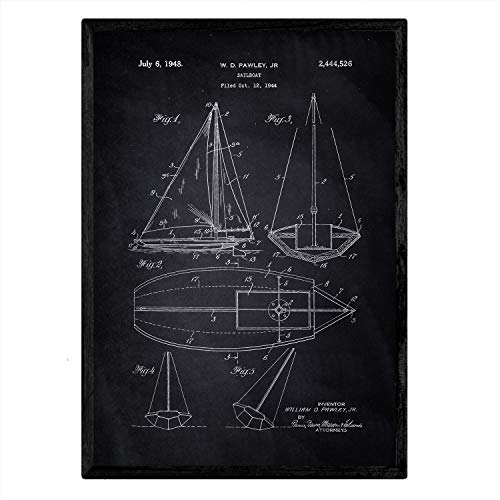 Nacnic Poster con Patente de Barco velero. Lámina con diseño de Patente Antigua en tamaño A3 y con Fondo Negro