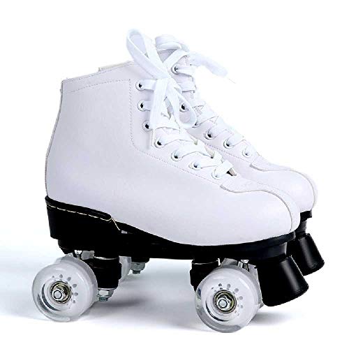 N\C Patines de cuero blanco y negro para adultos de la fila de cuatro patines de ruedas 37/blanco