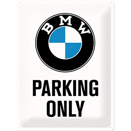 Nostalgic-Art BMW Parking Only White Placa Decorativa, Metal, Multicolor, 30 x 40 cm