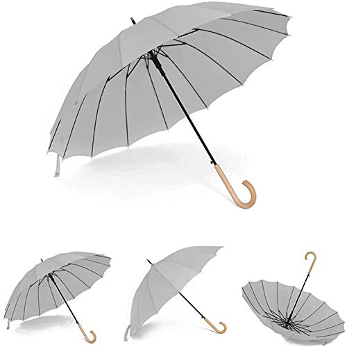 Paraguas portátil Gran paraguas de palillo de paseo de golf, 38 pulgadas a prueba de viento Abrir para 2 personas Hombres mujeres, mango de madera clásico Ligero (Color: B) Paraguas de viaje compacto