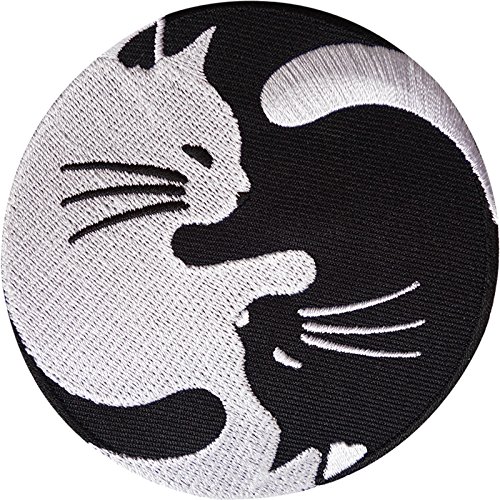 Parche bordado con diseño de gato Yin y Yang, para coser o planchar
