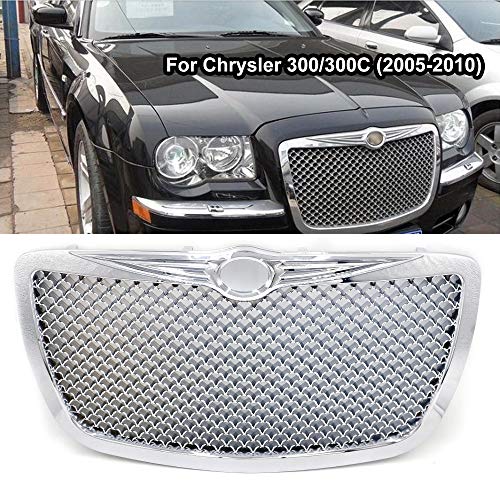 Parrilla Frontal para Chrysler 300 / 300C (2005-2010), Cubierta de Malla Decorativa del Radiador del AutomóVil, Utilizada para La ModificacióN, Opcional en Plata Y Negro,Silver