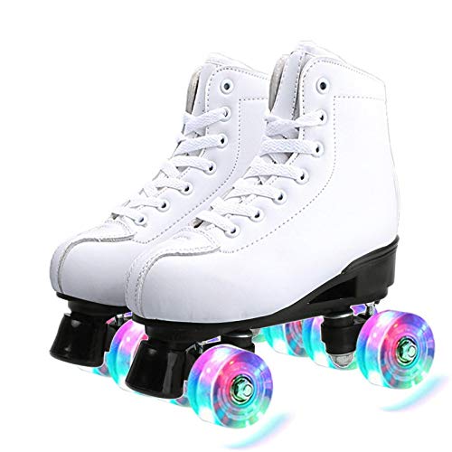 Patines 4 Ruedas Blancos para Mujeres y Hombres, Patines de Cuatro Ruedas Clásicas con Ruedas de PU con Luz LED para Interiores y Exteriores, Principiantes, Adolescentes, Adultos (EU41.5/ UK7.5) Patines 4 Ruedas Blancos para Mujeres y Hombres, Patines de Cuatro Ruedas Clásicas con Ruedas de PU con Luz LED para Interiores y Exteriores, Principiantes, Adolescentes, Adultos (EU41.5/ UK7.5)