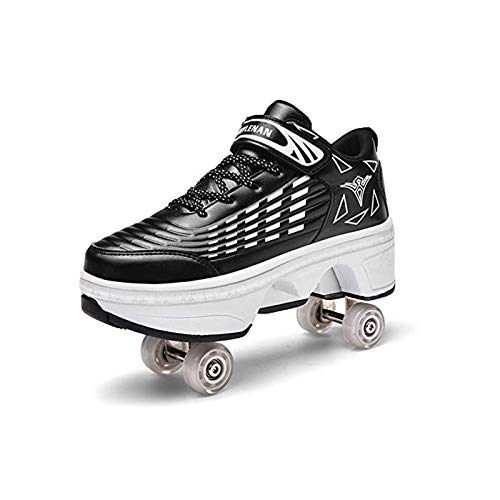 Patines de ruedas para mujer/niños, zapatos con ruedas, para niñas/niños, patines para mujeres y chicas, patines ajustables Quad Skates para hombre, zapatillas de skate, color negro - 40
