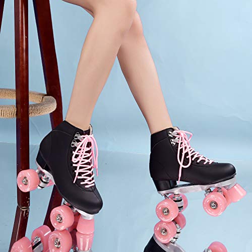 Patines de velocidad para mujeres adultos 4 ruedas Patines al aire libre retro Quad dos líneas zapatos de skate para niñas (color: negro, tamaño: 41)