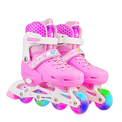 Patines en LíNea para NiñOs, 8 Ruedas Led Intermitentes, Palas Ajustables con Todas Las Ruedas Iluminadas para NiñAs y NiñOs, Patines Iluminadores,Rosado,M(33~37)