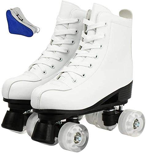 Patines para mujer, ruedas iluminadas, doble fila, patines brillantes Derby, iluminados para adolescentes y jóvenes (blanco sin flash, 39-US: 7.5)