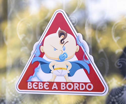 Pegatina Vinilo Super Bebe a Bordo, Super Baby on Board (11cm x 12cm, Niño)