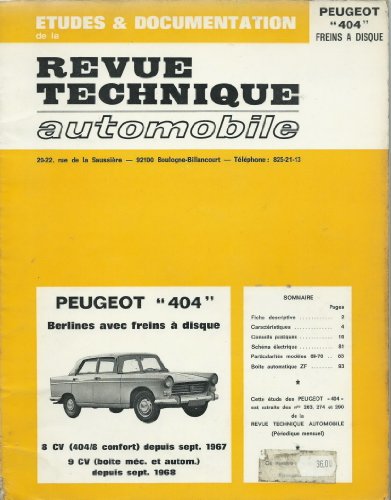 Peugeot 404 (Freins a Disque) 8 et 9 Cv (1961/1974)