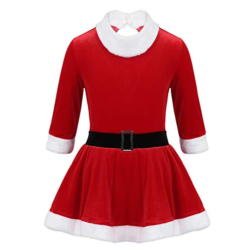 ranrann Vestido Rojo de Terciopelo Papá Noel para Niña Traje de Navideño Santa Vestido de Patinaje Artístico Cosplay Christmas Disfraz Fiesta Rojo 10 Años