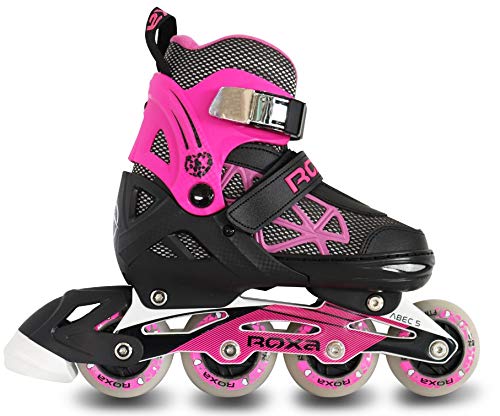 Roxa Heart Alu Kids - Patinete extensible con ruedas que se iluminan, color negro y rosa, talla 39-42