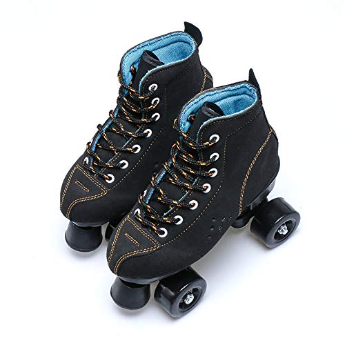 SSCYHT Patines artísticos clásicos: Patines Premium de Cuatro Pistas para Zapatos de Cuero para Adultos y jóvenes para Interiores y Exteriores,Negro,44