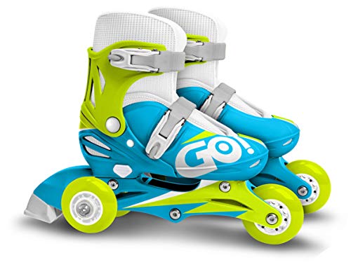 STAMP-Adjustable Two in One 3 Wheels Skate Blue SKIDS Control Size 27-30, Color Azul, (JS680301)