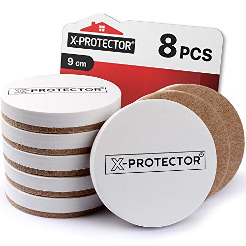 X-PROTECTOR - Deslizadores de muebles redondos para suelos de madera dura (8 unidades, para muebles, para superficies duras, 9 cm), color blanco