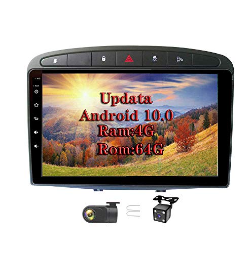 XISEDO In-Dash Android 9.0 Autoradio 9" Radio de Coche 4G RAM 64G ROM Car Radio Estéreo de Automóvil para Peugeot 308 (2008-2010) Soporte Control del Volante, RDS, Bluetooth, WiFi