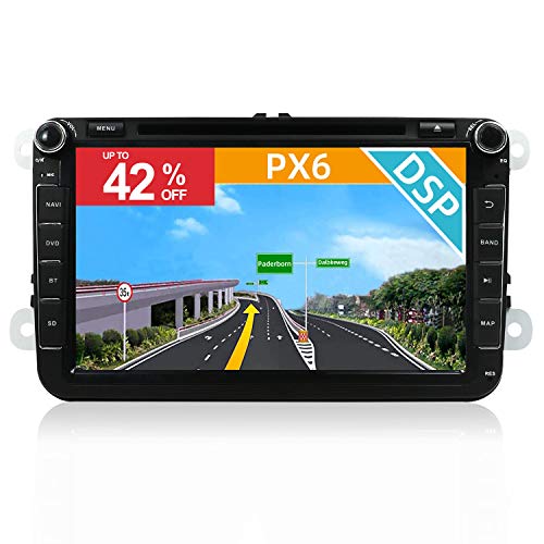 YUNTX PX6+DSP Android 10 Autoradio Compatible con Golf/Skoda/Seat - [4G+64G] - GPS 2 DIN - Cámara Trasera Libre & Canbus - Soporte Dab/Control del Volante/WiFi/Bluetooth 5.0/MirrorLink/HDMI/AHD