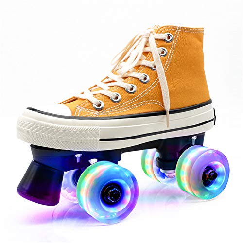 Zapatos de Lona de Patinaje Roller Skates con Luces para Mujer Y Hombre 4 Ruedas Patines CláSicos de Doble Fila para Interior Y Exterior Unisex Adultos Amarillo,40