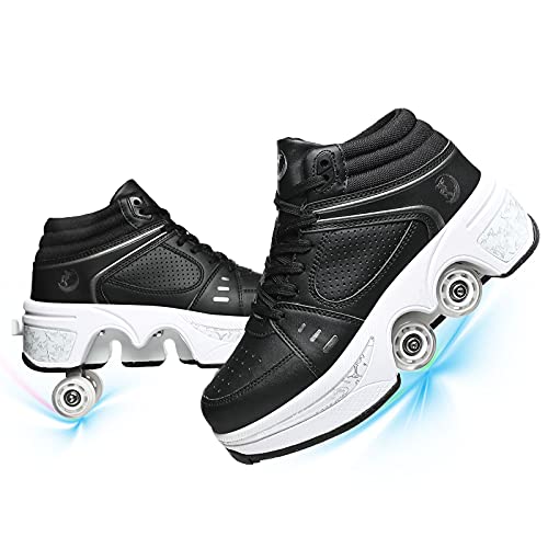 Zapatos de patinaje para mujeres y hombres de doble fila 4 ruedas patines para principiantes zapatos de patinaje retráctiles que se convierten en patines de interior al aire libre