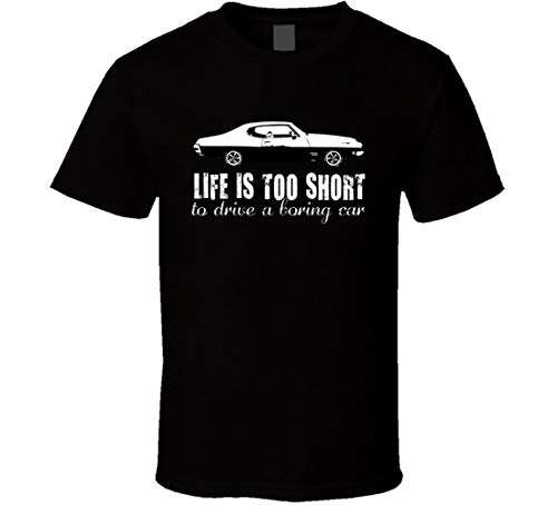 1971 Pontiac Tempest Gt 37 6 V8 B and W Life is Too Short Retro Vintage ventilador de coche camiseta Negro Negro XXL