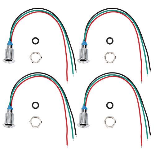 4 Juegos de Luz Indicadora de Metal Led A Prueba de Agua, Lámpara Piloto de Señal A Prueba de Agua Con Cable, Led Redondos Precableados Mini Ánodo Común Luces Indicadoras de 2 Colores(Rojo Y Verde)