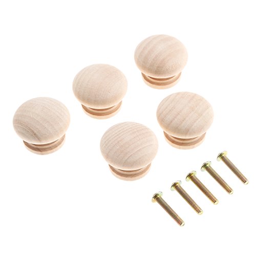 5 pomos de madera sin pintar, de color natural, para armarios de cocina, cajones, armarios, armarios, bares, dormitorios, armarios, tiradores de madera maciza (34 x 25 mm), estilo granjero