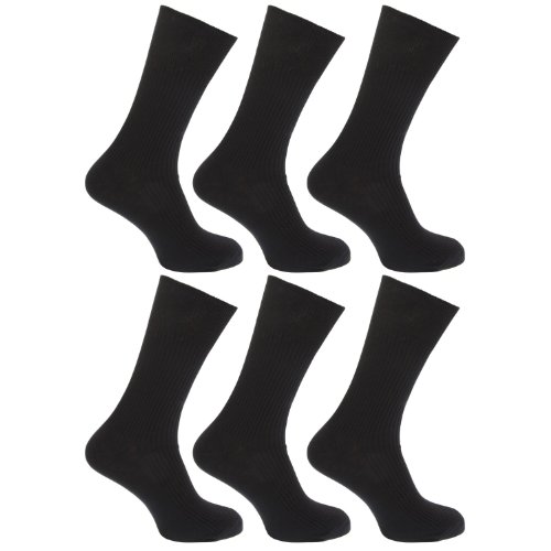 6 pares de calcetines para hombre, de algodón 100%, de borde superior ancho, acanalados, no elásticos, de Aler Negro negro 39-46