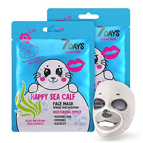 7DAYS Mascarilla Facial de Animales Foca 2 Unidades Para Una Piel Firme Mascarilla de Tejido Refrescante Hidratante Limpieza Extracto De Algas 2x28g 7DAYS Mascarilla Facial de Animales Foca 2 Unidades Para Una Piel Firme Mascarilla de Tejido Refrescante Hidratante Limpieza Extracto De Algas 2x28g