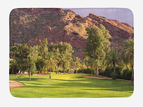 ABAKUHAUS Golf Tapete para Baño, Escénica Acantilados de Golf Desert, Decorativo de Felpa Estampada con Dorso Antideslizante, 45 cm x 75 cm, Verde Malva Topo Almendra
