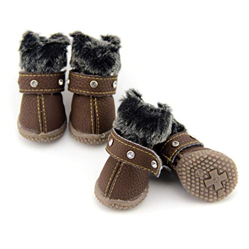 AMURAO Zapatos de Perro pequeños de PU cálidos Rhinestones Impermeables de Invierno Botas de Nieve para Mascotas Botines Antideslizantes para Cachorros de Gato
