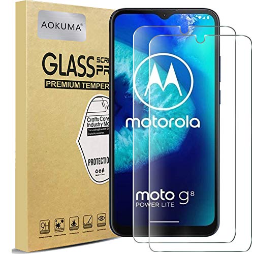 AOKUMA Cristal Templado Motorola Moto G8 Power Lite/G9 Play, [2 Unidades] Protector Pantalla para Motorola Moto G8 Power Lite/G9 Play Robusto Antiarañazos Antihuellas con Borde Redondeado Dureza 9H