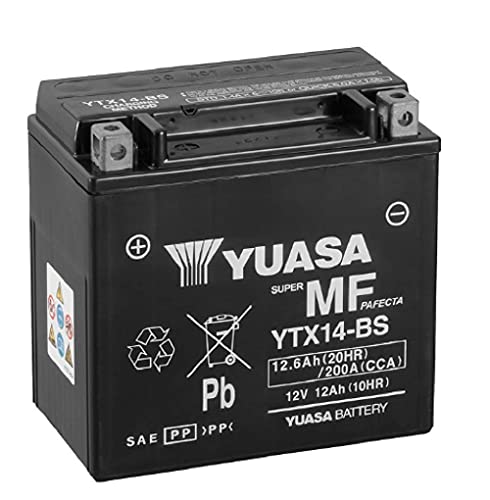 Batería para moto Yuasa YTX14-BS – Sin mantenimiento – 12 V 12 Ah – Dimensiones: 150 x 87 x 147 mm compatible con Piaggio MP3 RL Business 500 2011/2012