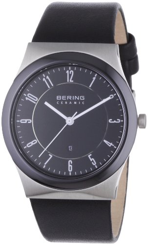 Bering Ceramic - Reloj analógico de caballero de cuarzo con correa de piel negra - sumergible a 50 metros